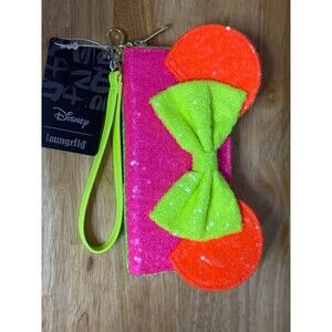 LOUNGEFLY Minnie Mouse Exclusive Color Block Neon Sequin wristlet